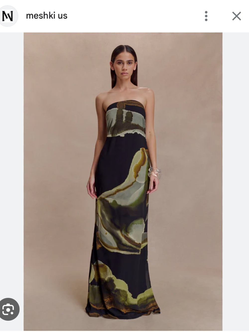 Meshki Amaya Olive, Black & Gold Strapless Maxi Dress US Size 12